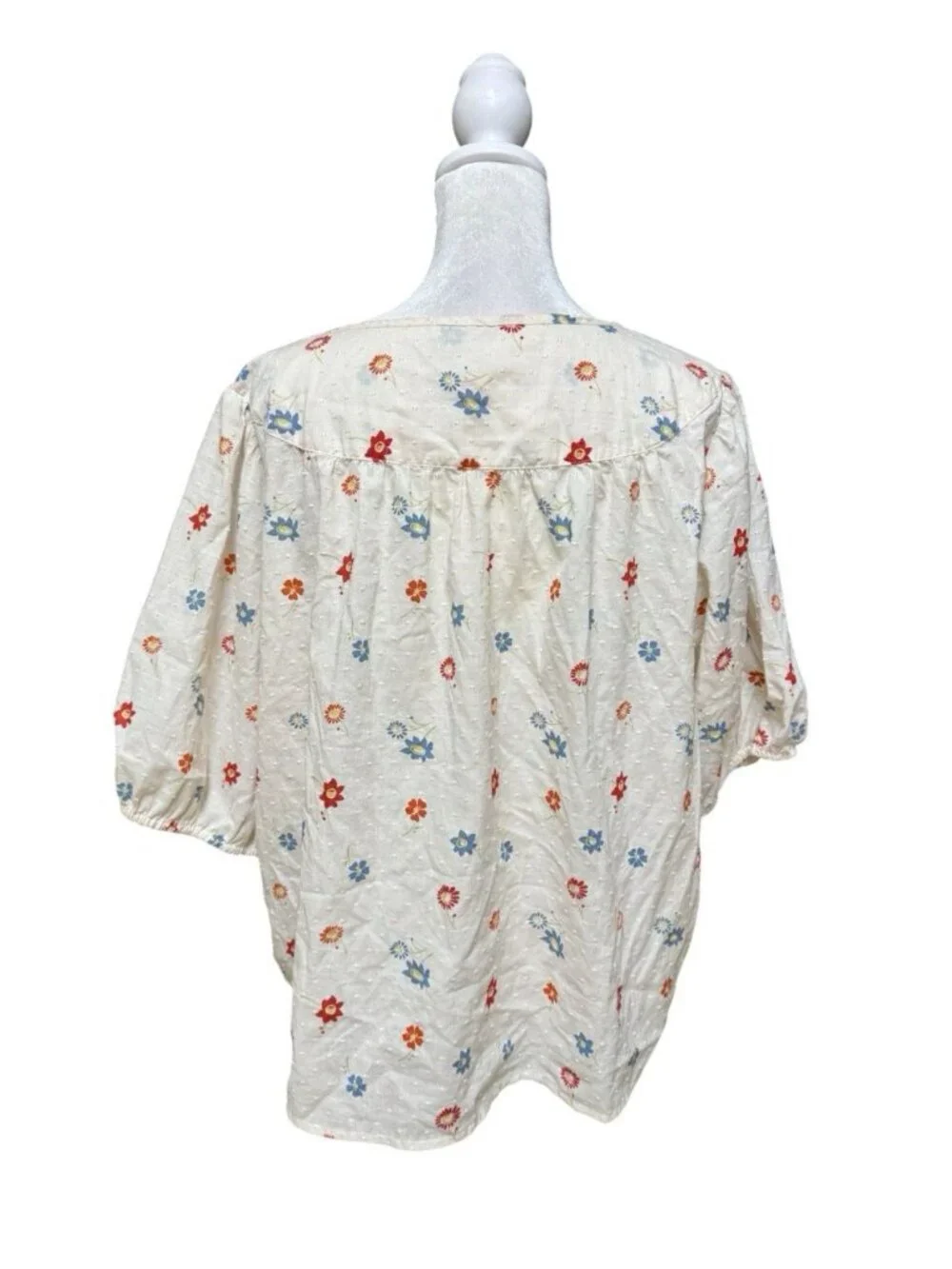 Madewell Floral Swiss Dot Puff Sleeve Boxy Cotton Blouse XL Cottagecore